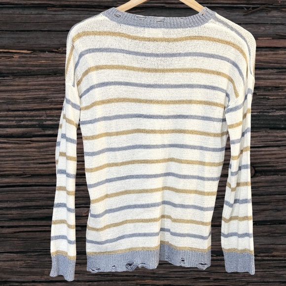 Hem & Thread Striped V-Neck Sweater - Gray and Gold - Picture 2 of 4